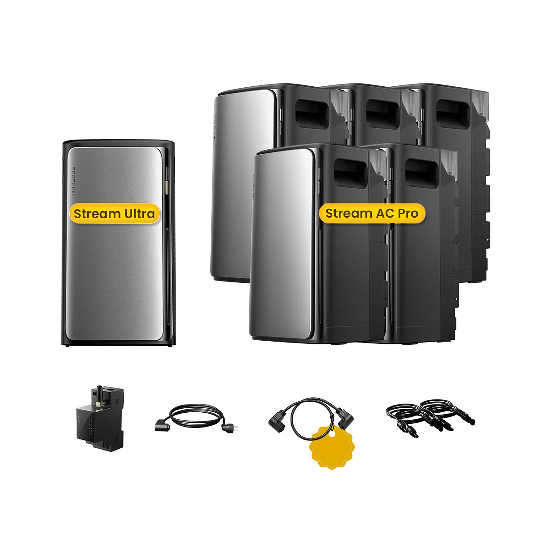 ECOFLOW STREAM Ultra et 5×AC Pro, câble, compteur intelligent, batterie solaire, noir