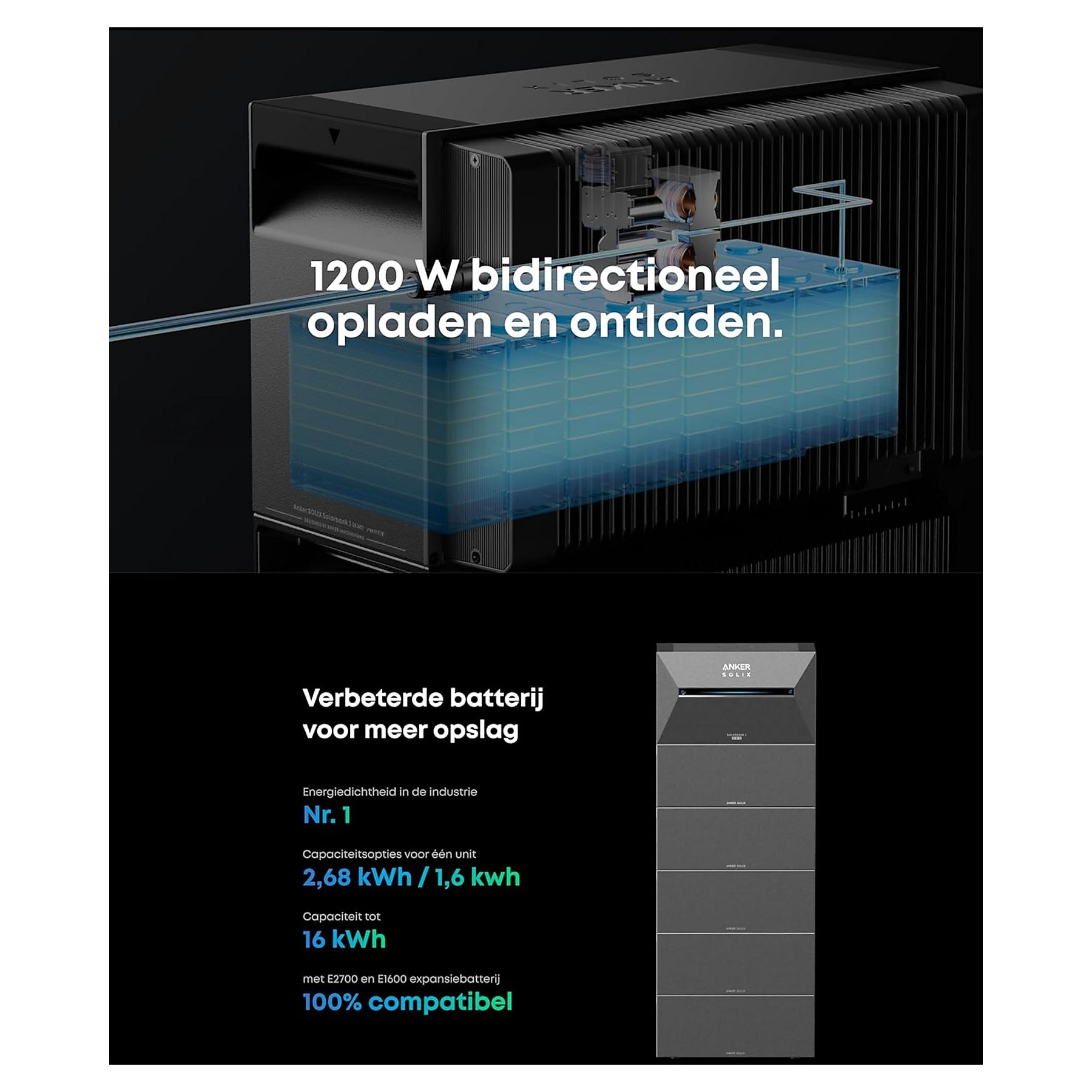 ANKER SOLIX banque solaire 3 E2700 Pro + batterie d'extension SOLIX BP2700 * 2 + panneau solaire SOLIX P1 mètre noir – Image 4