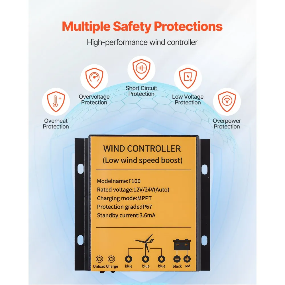 Panneaux solaires VEVOR Kit d'énergie éolienne et solaire 24 V 1000 W, 6 – Image 9