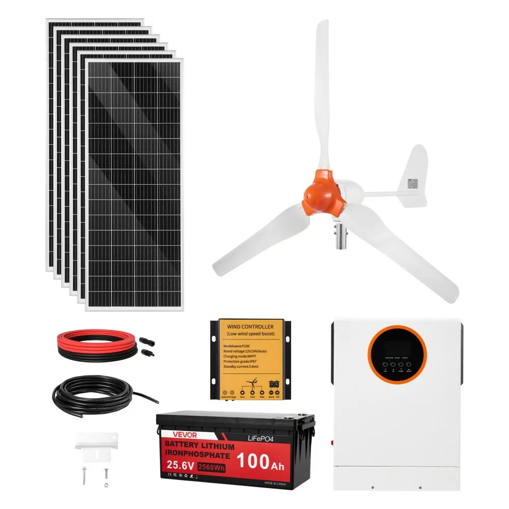 Panneaux solaires VEVOR Kit d'énergie éolienne et solaire 24 V 1000 W, 6